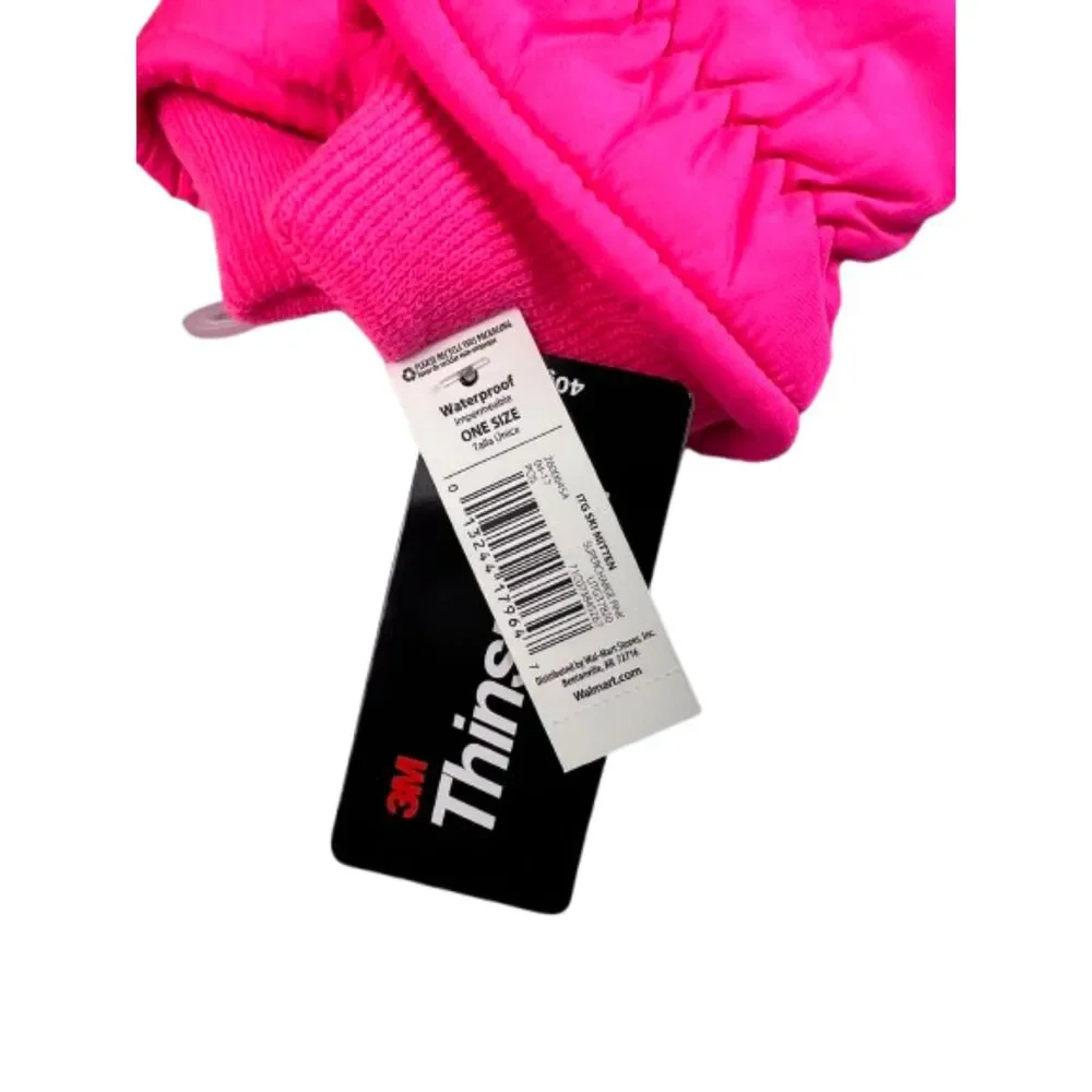 3M Thinsulate Girls Pink Waterproof Mittens One Size Insulated Winter Gloves